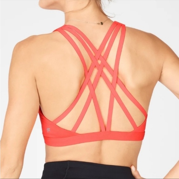 Fabletics Low Impact Sports Bra Criss Cross Bright Pink Orange Neon - Picture 1 of 9